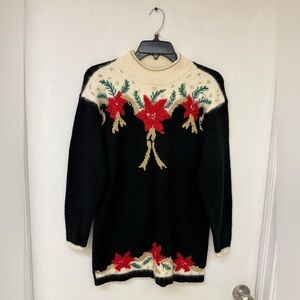 Dana Scott- Dress/  Crew Neck Sweater with Festive Floral Design